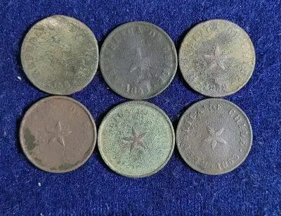 Lote x6 medios centavos 1853 chile - miniatura 2