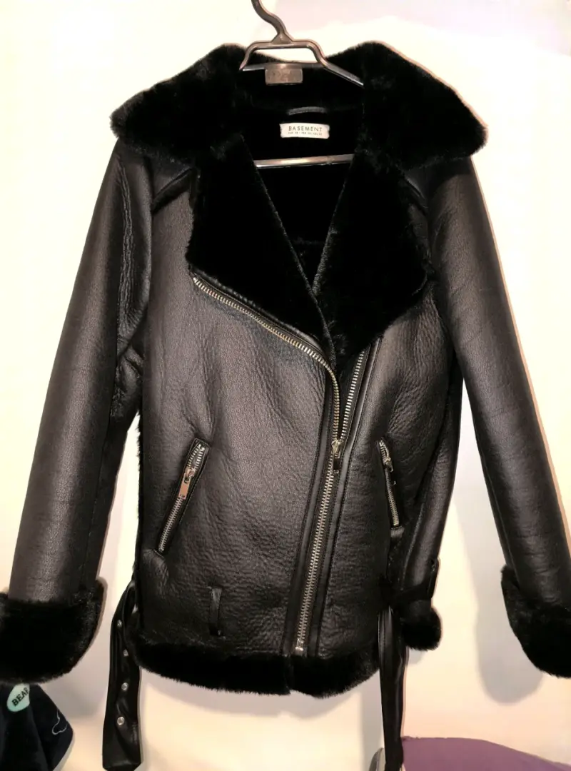 Chaqueta de cuero negra con forro de piel Basement - 1