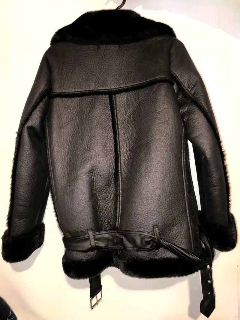 Chaqueta de cuero negra con forro de piel Basement - 2