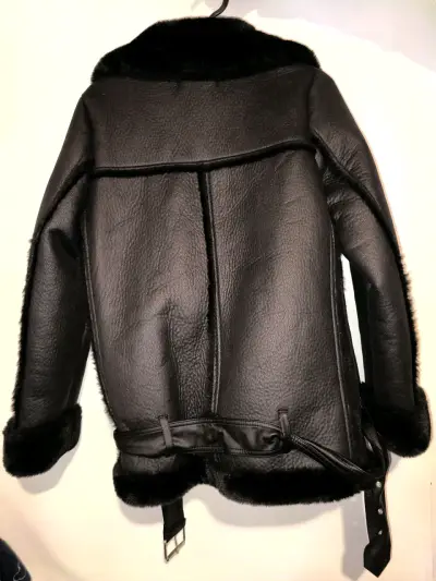 Chaqueta de cuero negra con forro de piel Basement - miniatura 2