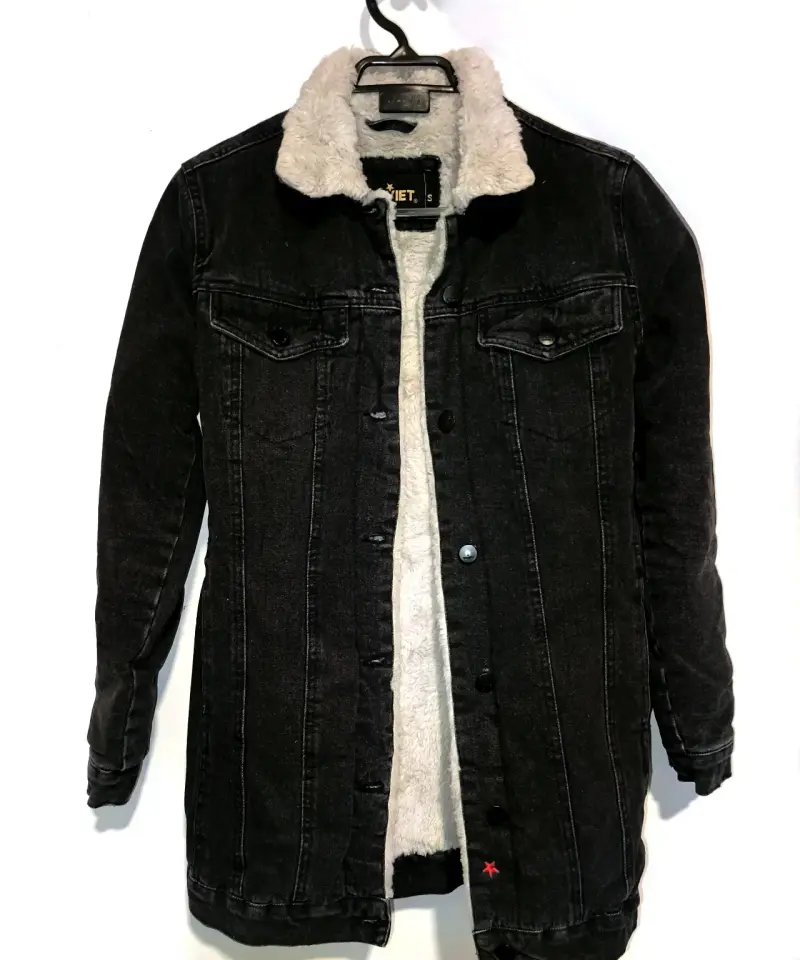 Chaqueta de mezclilla negra con forro de sherpa - 1