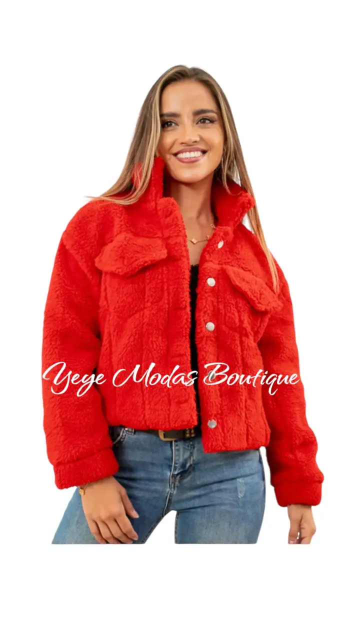 Chaqueta de felpa roja para mujer - 1