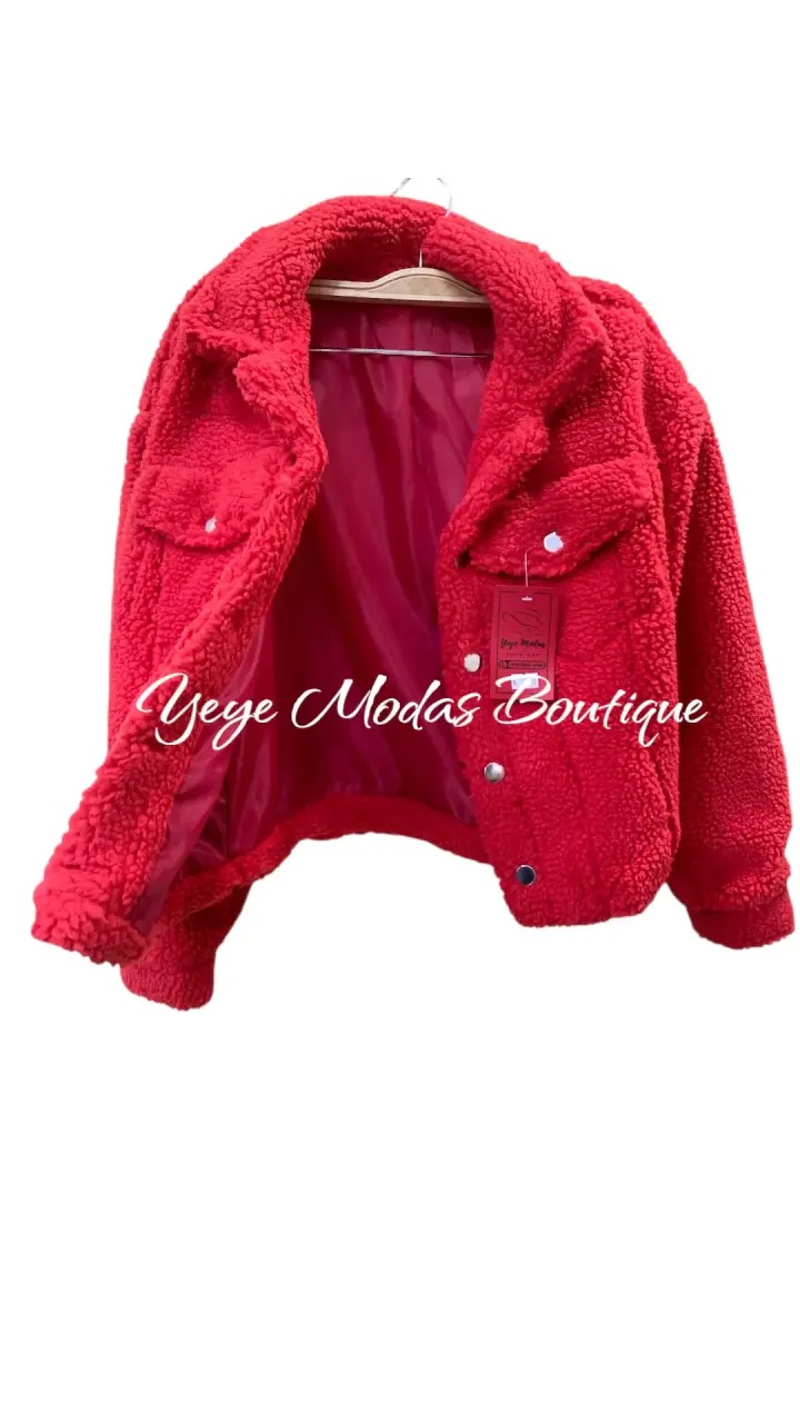 Chaqueta de felpa roja para mujer - 2