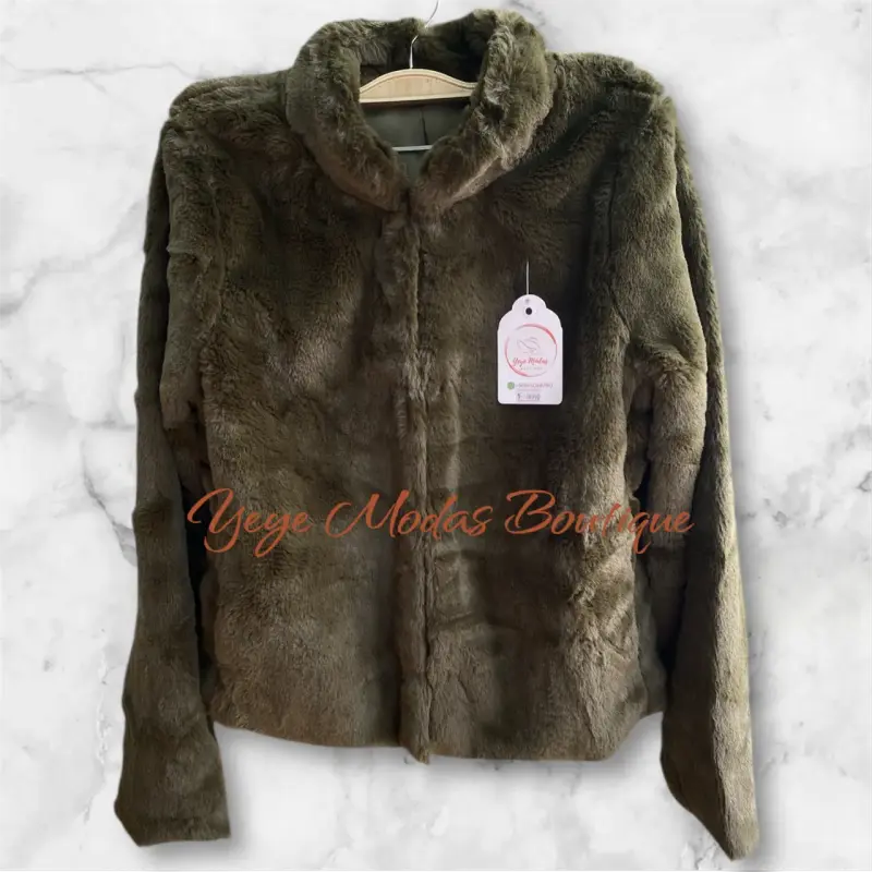 Chaqueta de piel sintética verde oliva - 1
