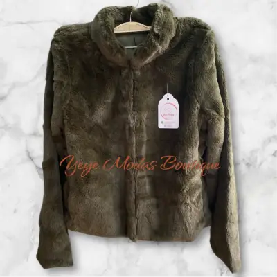 Chaqueta de piel sintética verde oliva - miniatura 1