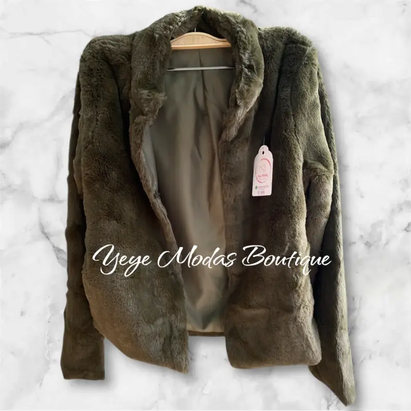 Chaqueta de piel sintética verde oliva - 2
