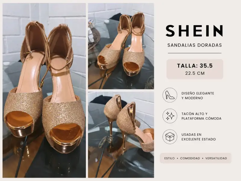Sandalias doradas Shein con tacón alto