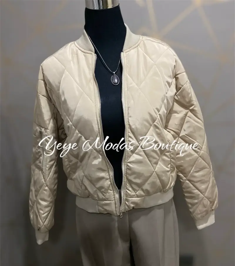 Chaqueta bomber acolchada beige para mujer