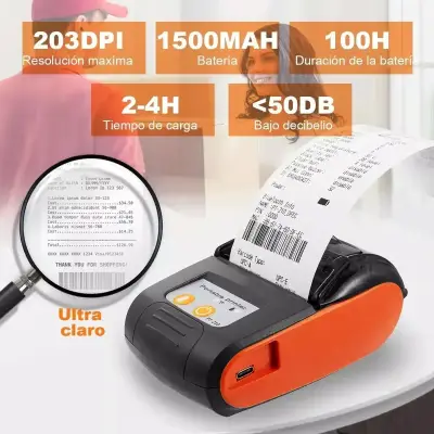 Impresora portátil térmica 203DPI 1500mAh - miniatura 1
