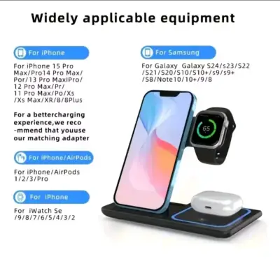 Cargador inalámbrico 3 en 1 para iPhone y Android - miniatura 6
