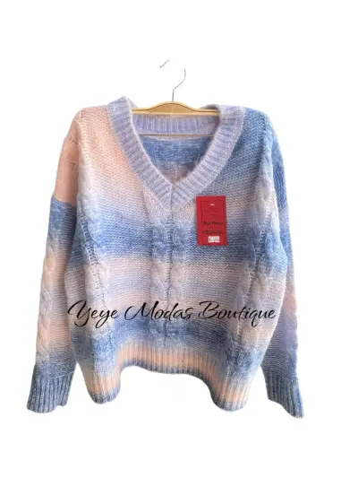 Suéter de punto azul degradado para mujer - miniatura 2
