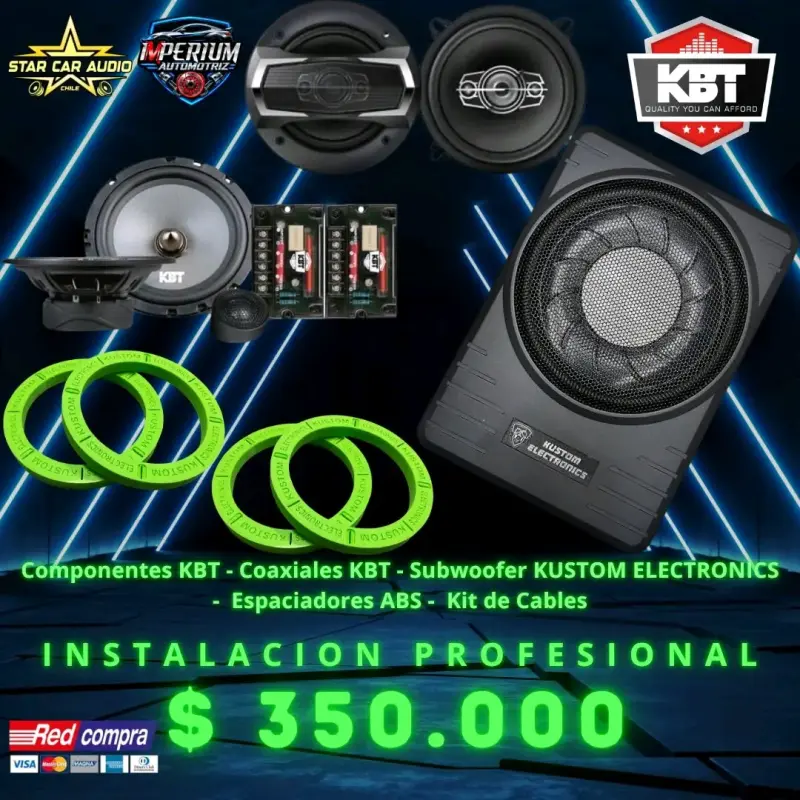 Kit de Audio para Auto KBT con Subwoofer y Coaxiales