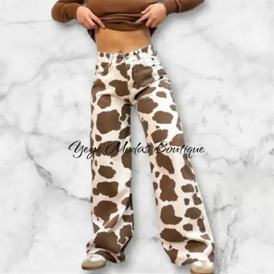 Pantalones anchos estampado vaca para mujer - miniatura 1