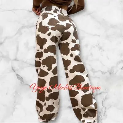 Pantalones anchos estampado vaca para mujer - miniatura 2