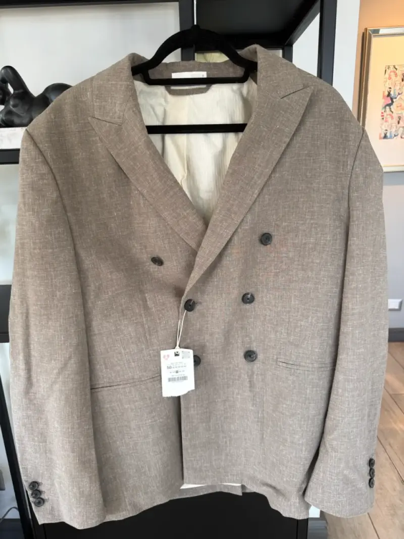 Blazer Doble Botonadura Zara Beige Talla 50 - 1