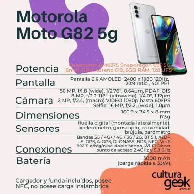 Motorola Moto G82 5G 128GB Negro - miniatura 3