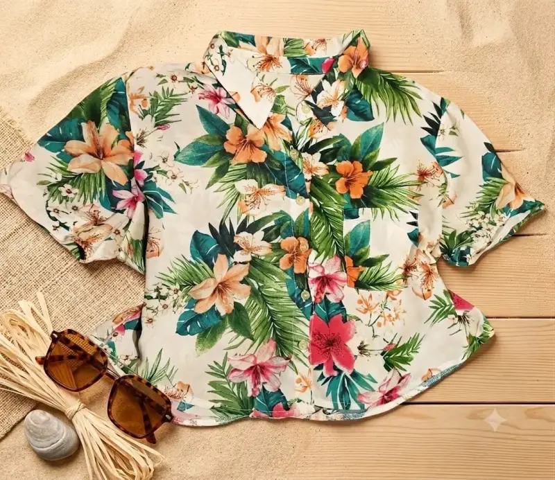 Camisa hawaiana de flores tropicales - 1