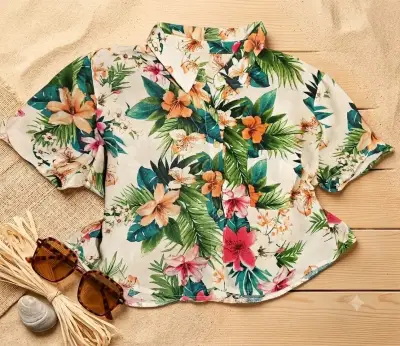 Camisa hawaiana de flores tropicales - miniatura 1