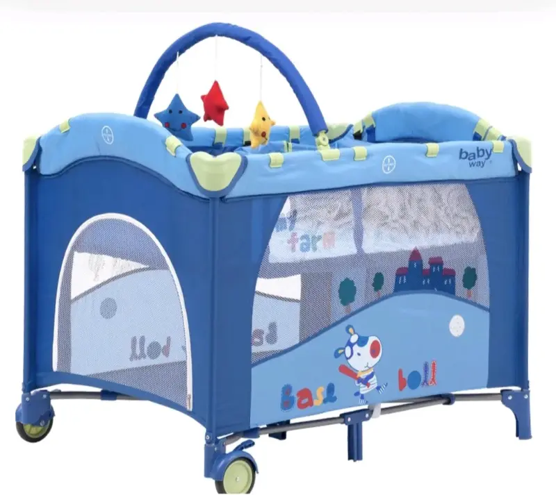 Cuna Corral Plegable Baby Way Azul con Juguetes