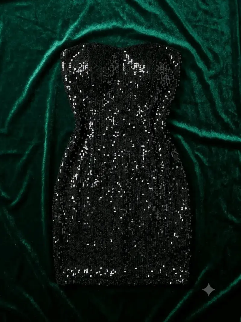 Vestido corto de lentejuelas negro - 1