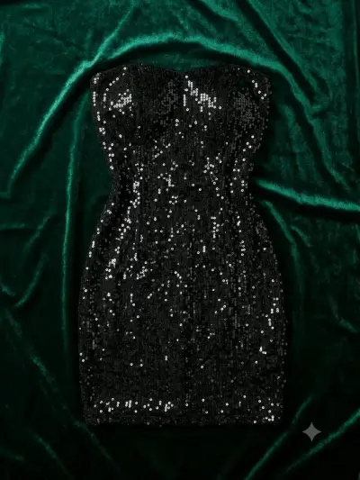 Vestido corto de lentejuelas negro - miniatura 1
