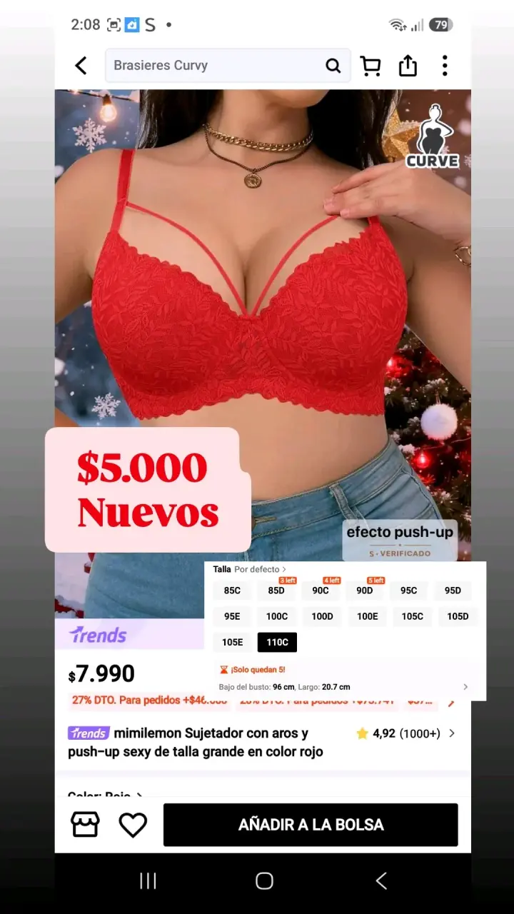 Sosten push-up rojo talla grande Curvy