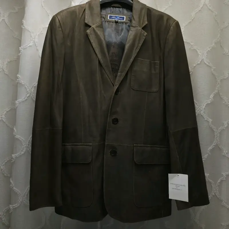 Blazer de cuero marrón para hombre - 1