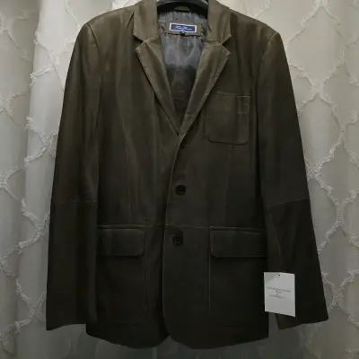 Blazer de cuero marrón para hombre - miniatura 1