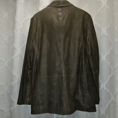 Blazer de cuero marrón para hombre - miniatura 3