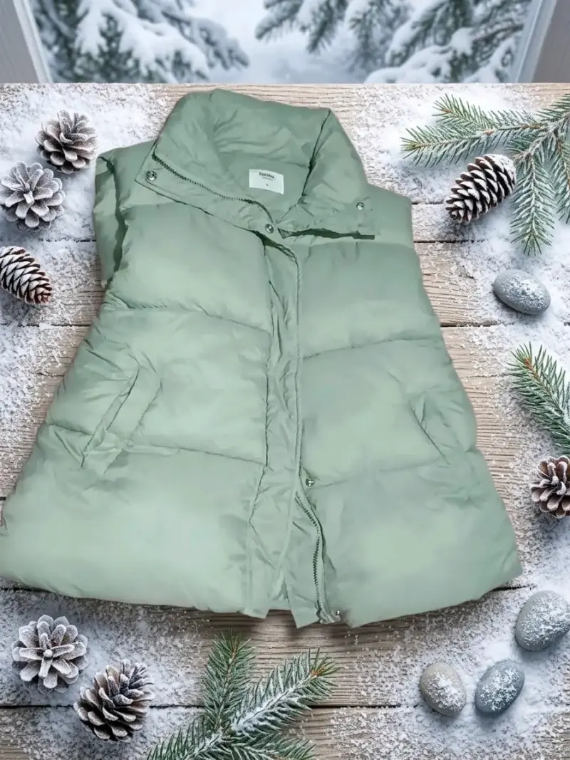 Chaleco acolchado verde oliva para invierno - 1
