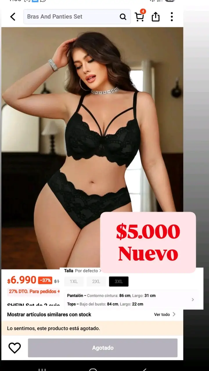 Conjunto de lencería negro talla 3XL