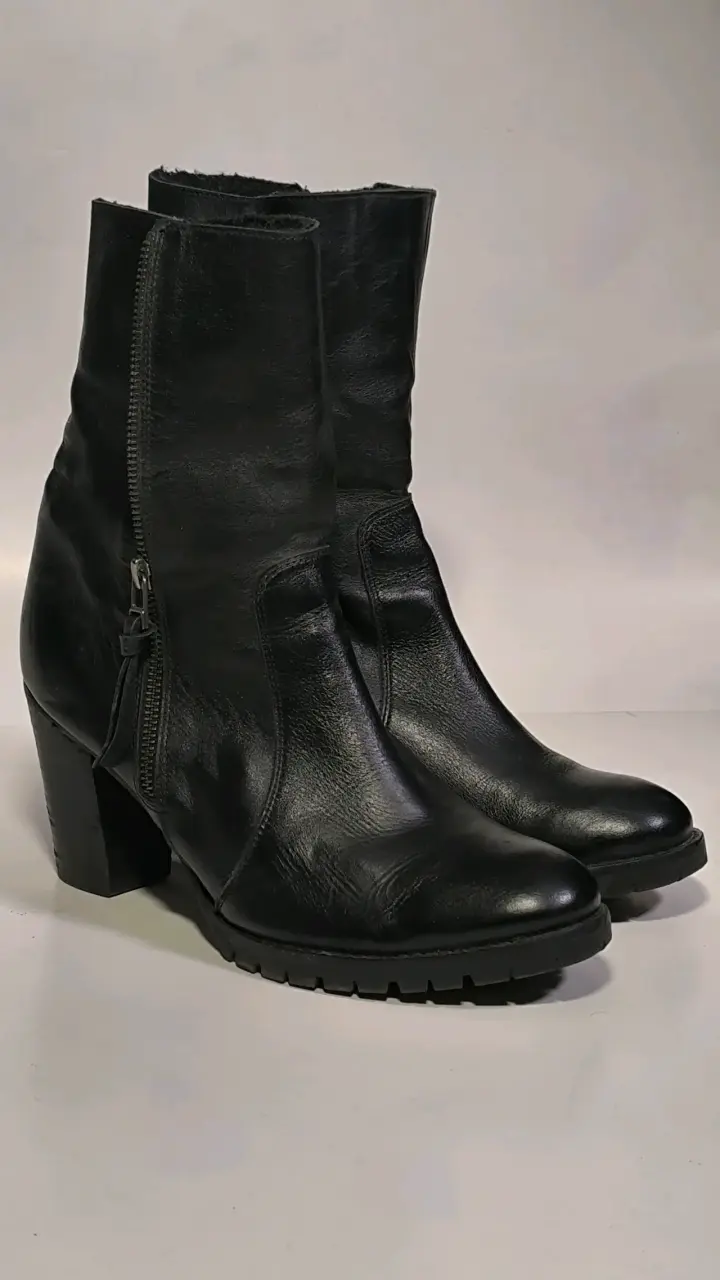 Botines de cuero negro con tacón para mujer - 1