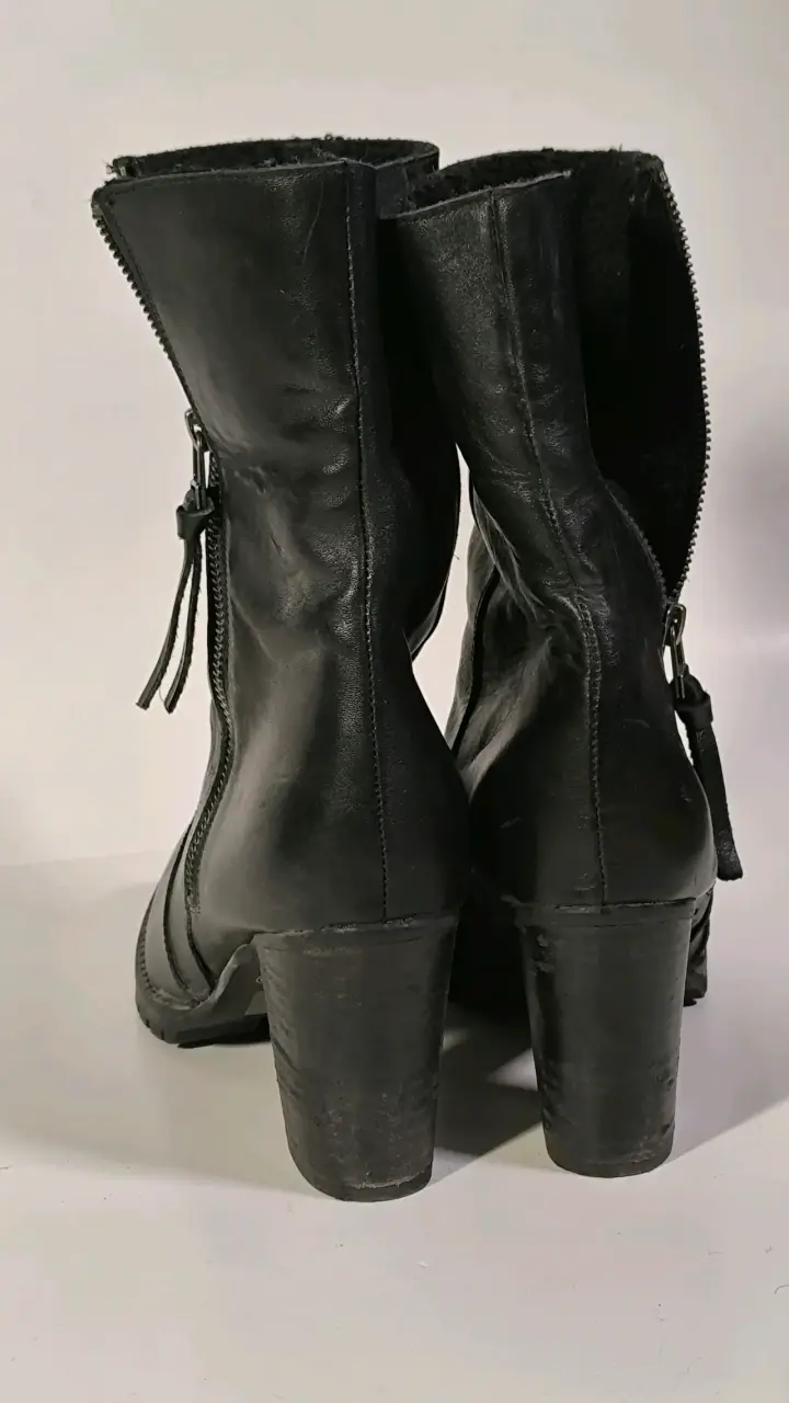 Botines de cuero negro con tacón para mujer - 2