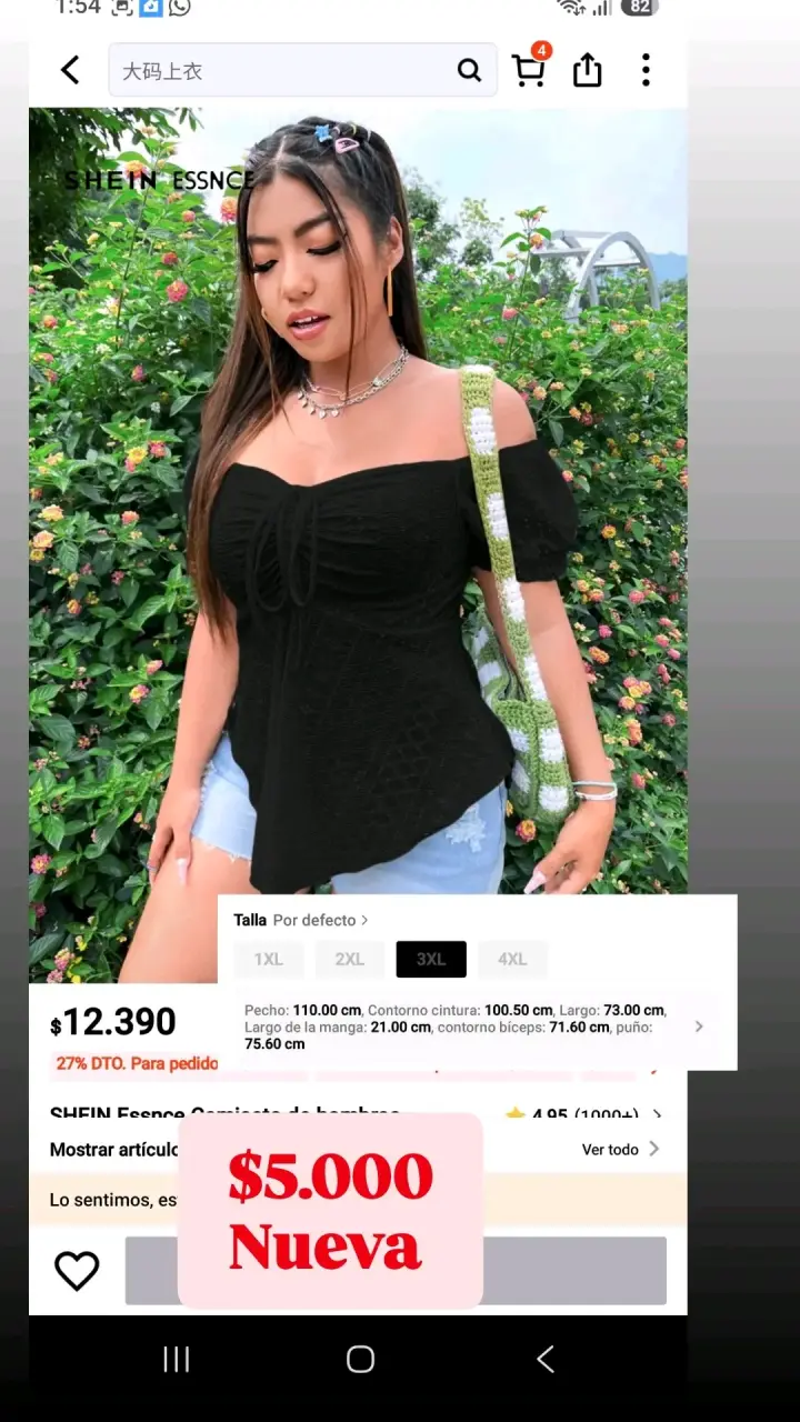 Blusa negra Shein Essence talla 3XL