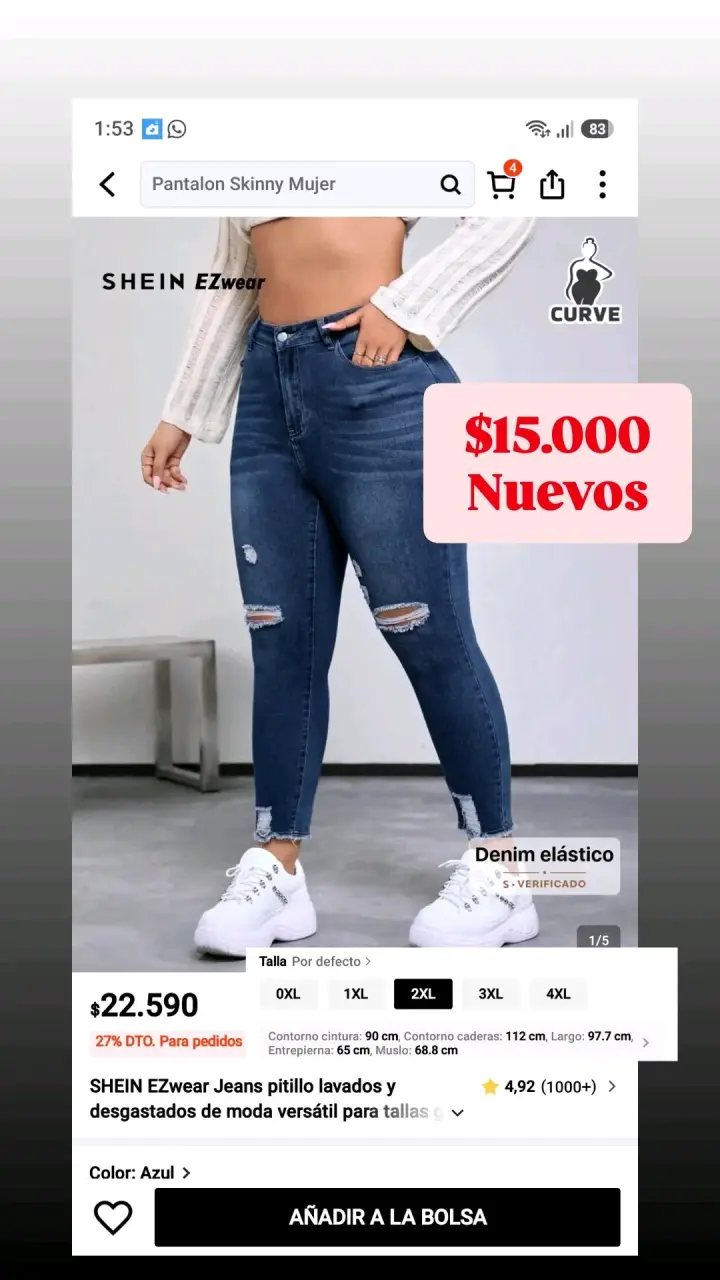 Jeans pitillo mujer Shein azul desgastados