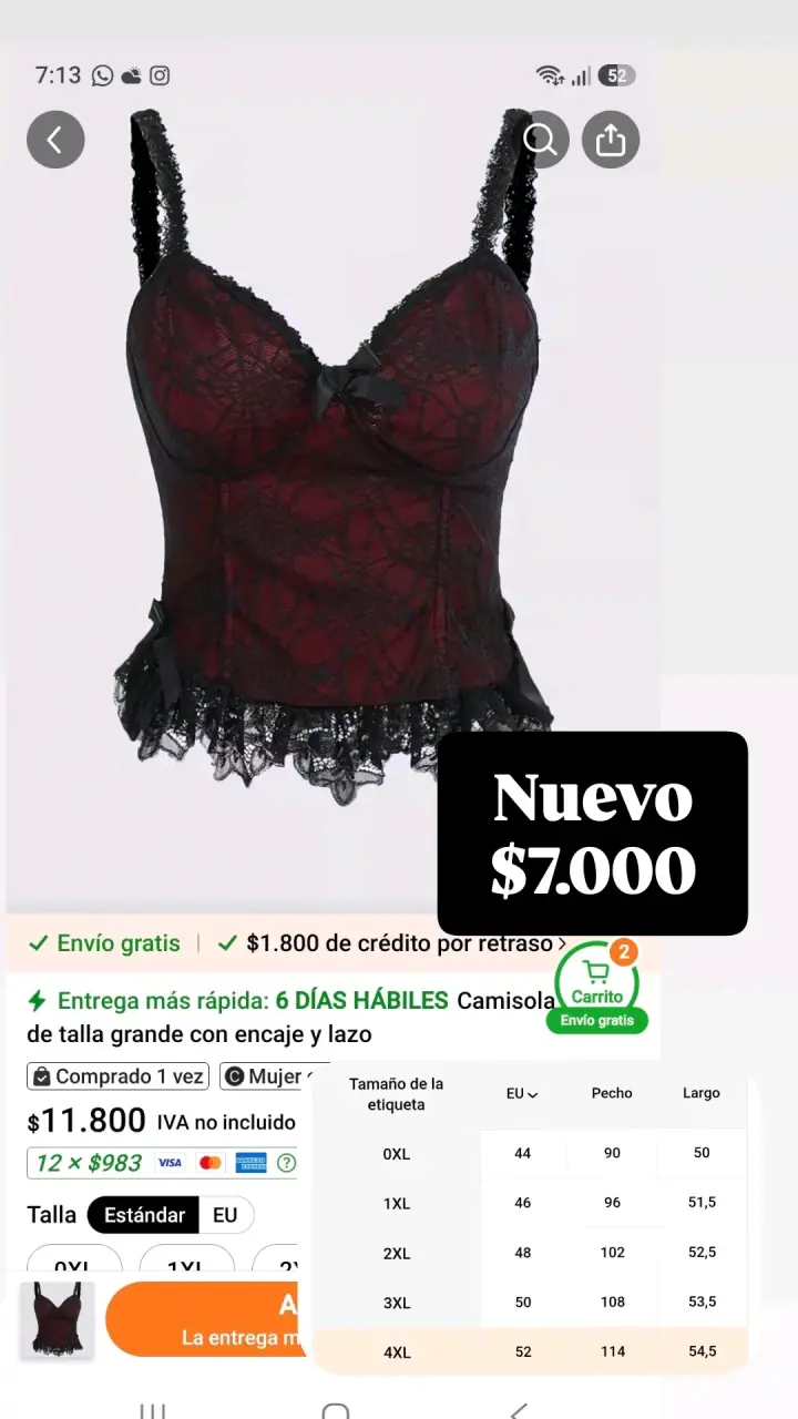 Camisola de encaje negra con lazo talla grande