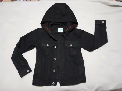 Chaqueta de mezclilla negra con capucha para niños - miniatura 1