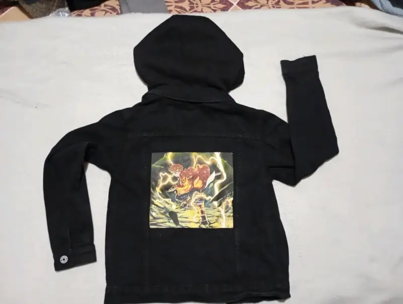 Chaqueta de mezclilla negra con capucha para niños - 2