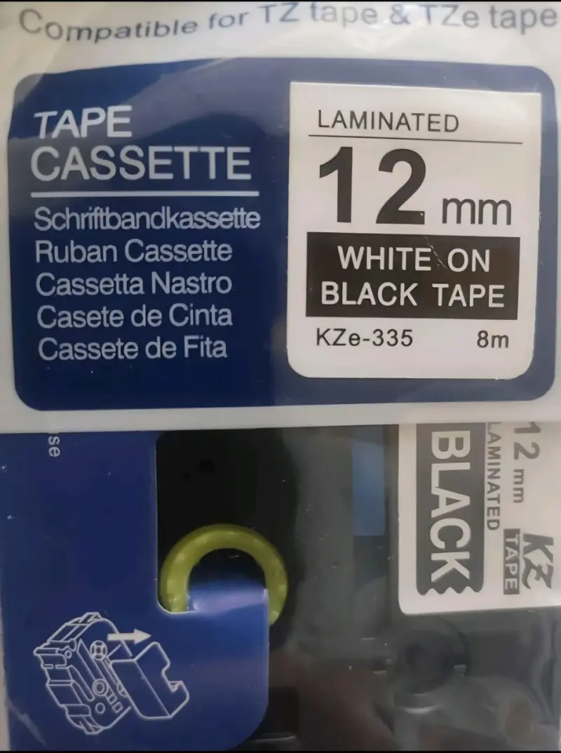 Cinta laminada 12mm blanca sobre negro KZe-335 - 2