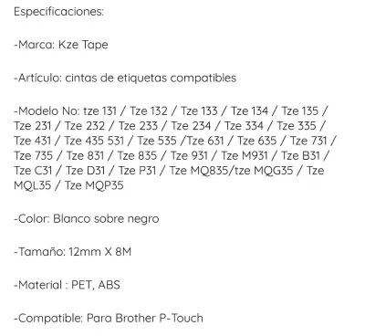 Cinta laminada 12mm blanca sobre negro KZe-335 - miniatura 5