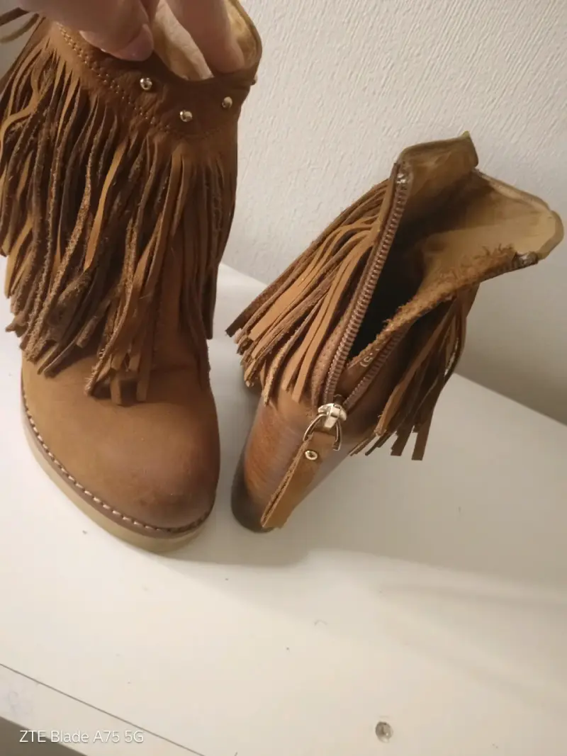 Botines de cuero con flecos para mujer - 3