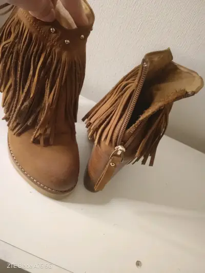 Botines de cuero con flecos para mujer - miniatura 3