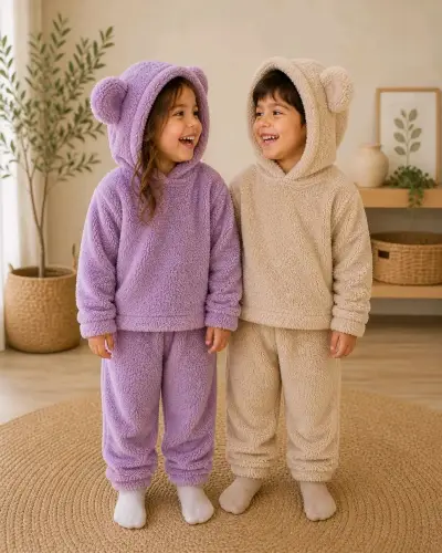 Conjunto de pijama infantil con capucha de oso - miniatura 1