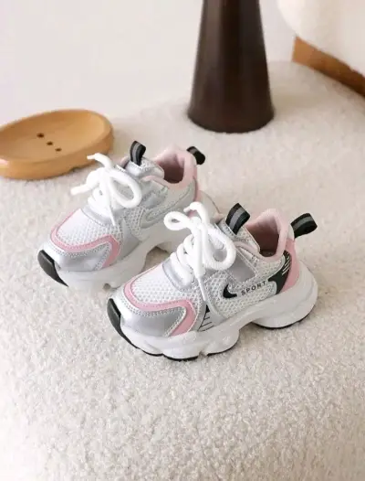 Zapatillas deportivas para niños blancas y rosadas - miniatura 1