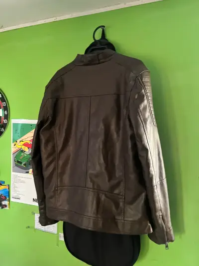 Chaqueta de cuero marrón para hombre - miniatura 2