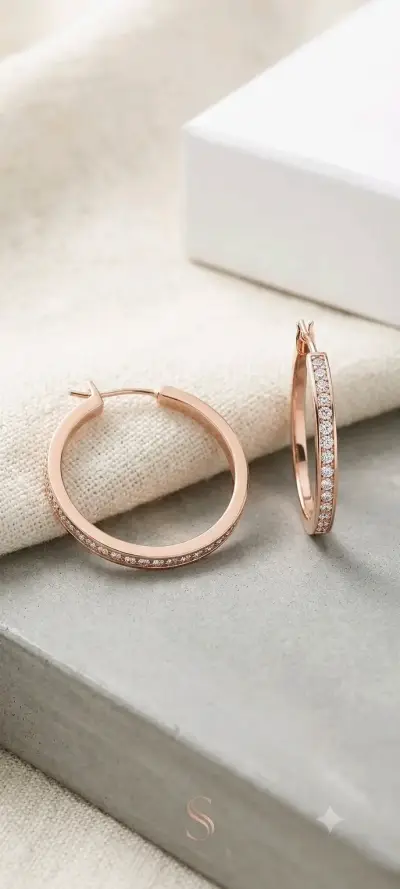 Aros de oro rosa con circonitas - miniatura 1