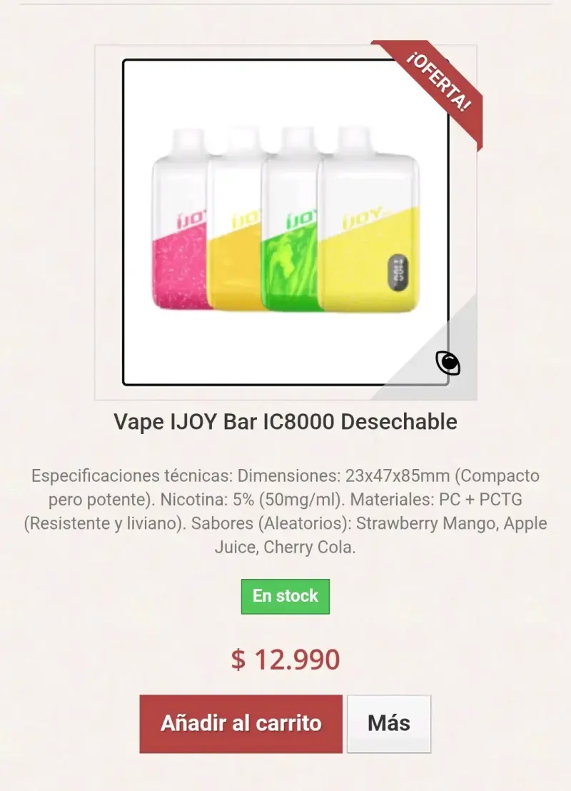 Vape desechable IJOY Bar IC8000 sabores variados
