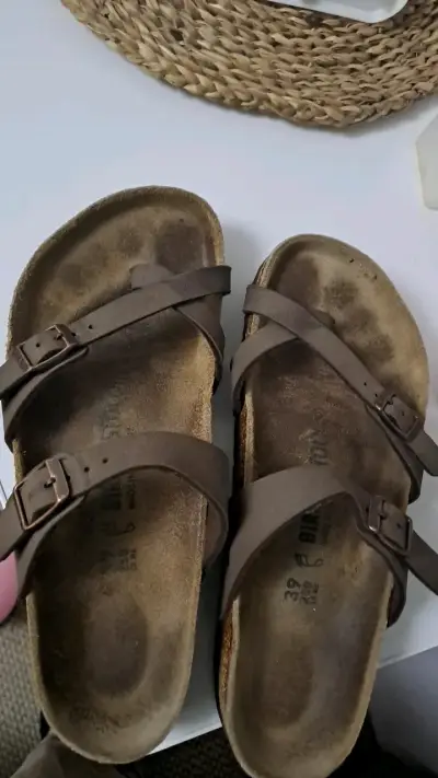 Sandalias Birkenstock de cuero marrón - miniatura 3