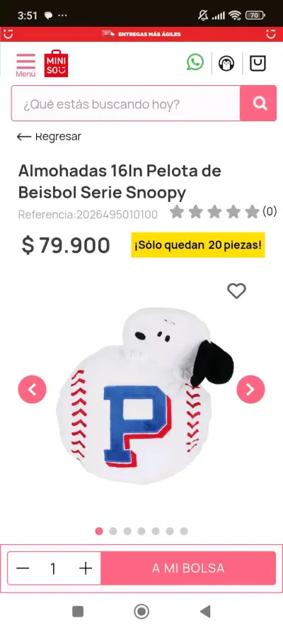 Peluche Snoopy Miniso de béisbol - miniatura 3