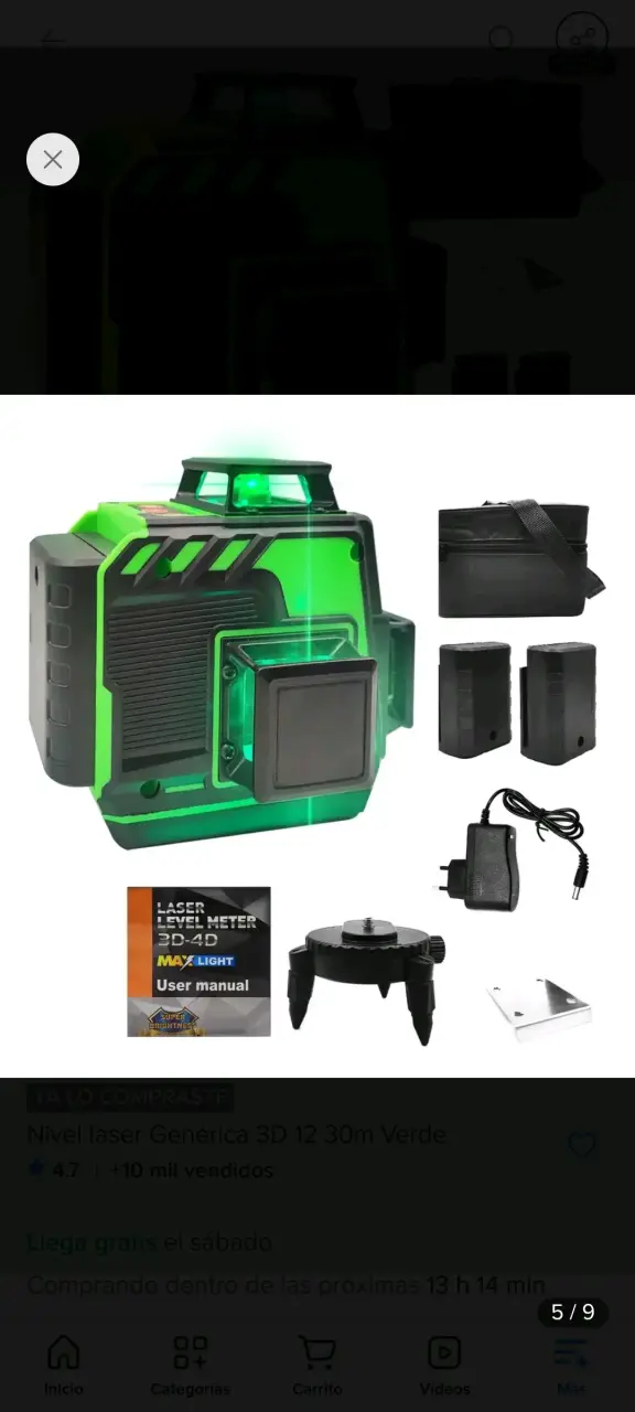 Nivel láser 3D 12 líneas verde con accesorios - 1